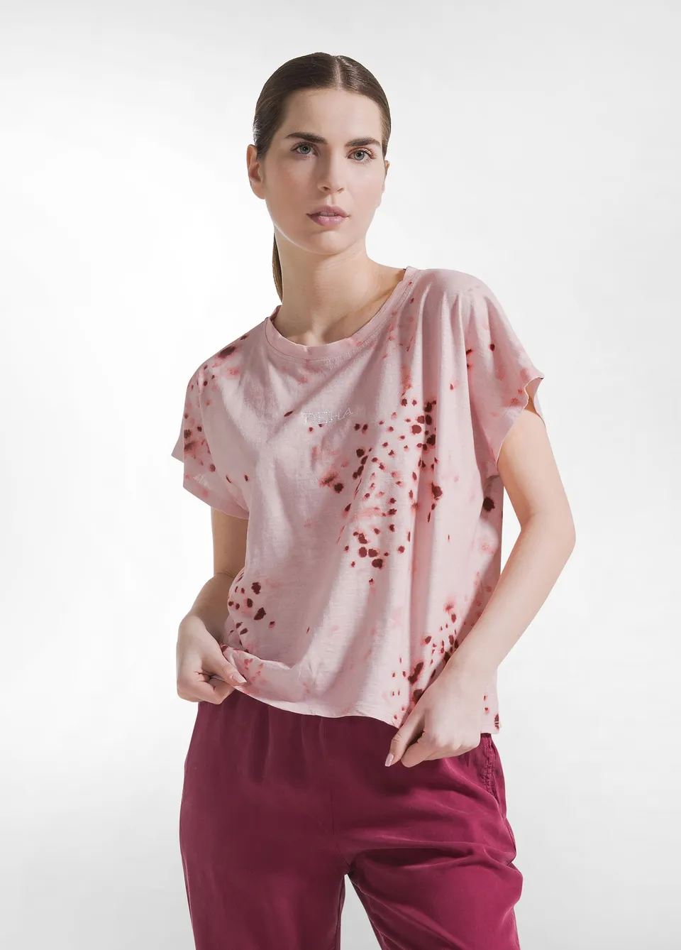 deha-t-shirt-in-cotone-fiammato-all-over-rosa-maglietta-casual-donna image 1