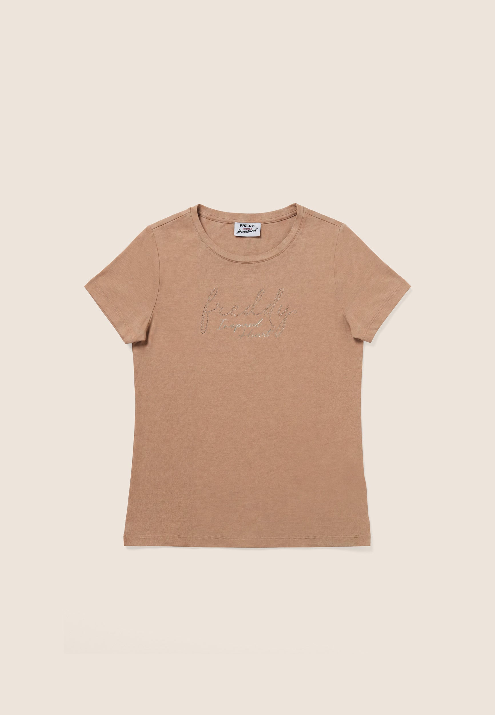 freddy-t-shirt-donna-girocollo-con-grafica-dorata-e-fondo-stondato-jersey-cotone image 5