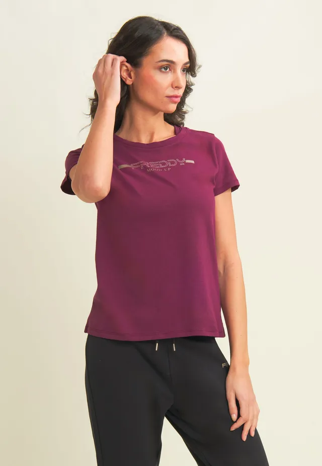 freddy-t-shirt-donna-con-strass-e-banda-logata-sulle-spalle image 1