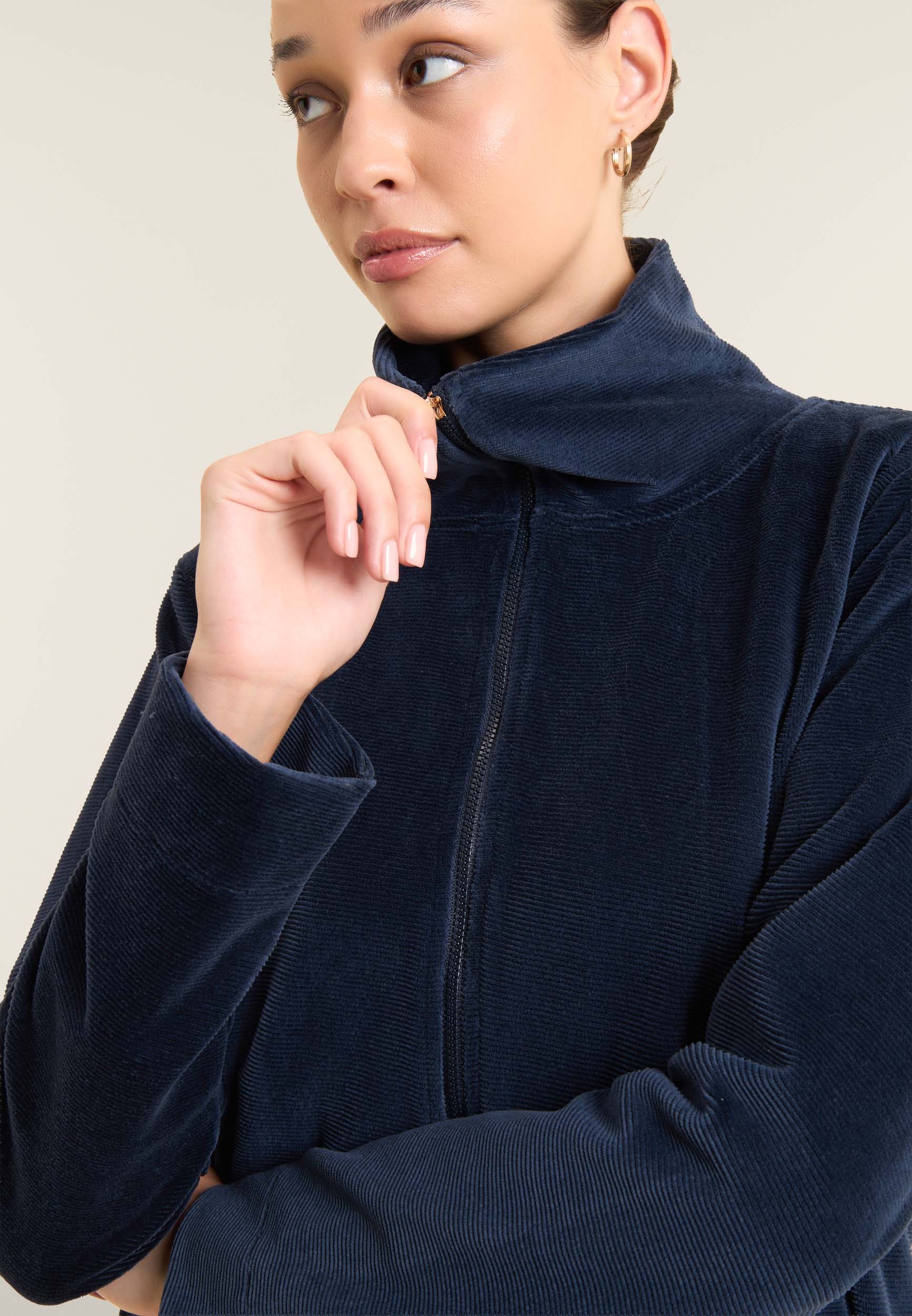 freddy-felpa-cropped-donna-in-ciniglia-a-righe-con-zip-e-collo-alto image 4
