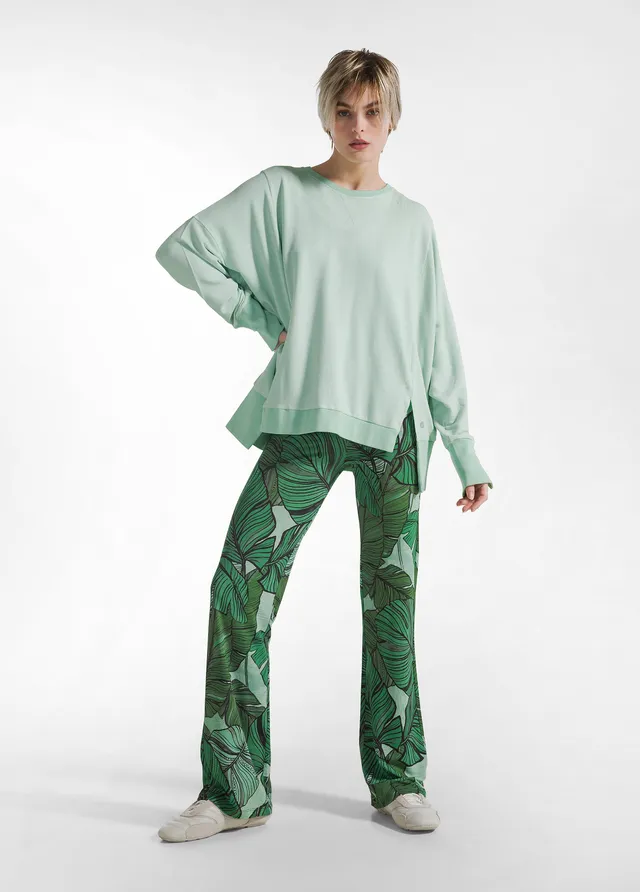 deha-pantalone-fluido-in-viscosa-stampata-verde-pantaloni-leisurewear-donna image 1