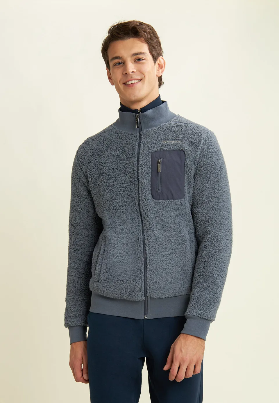 freddy-felpa-uomo-in-pile-sherpa-collo-alto-full-zip image 1