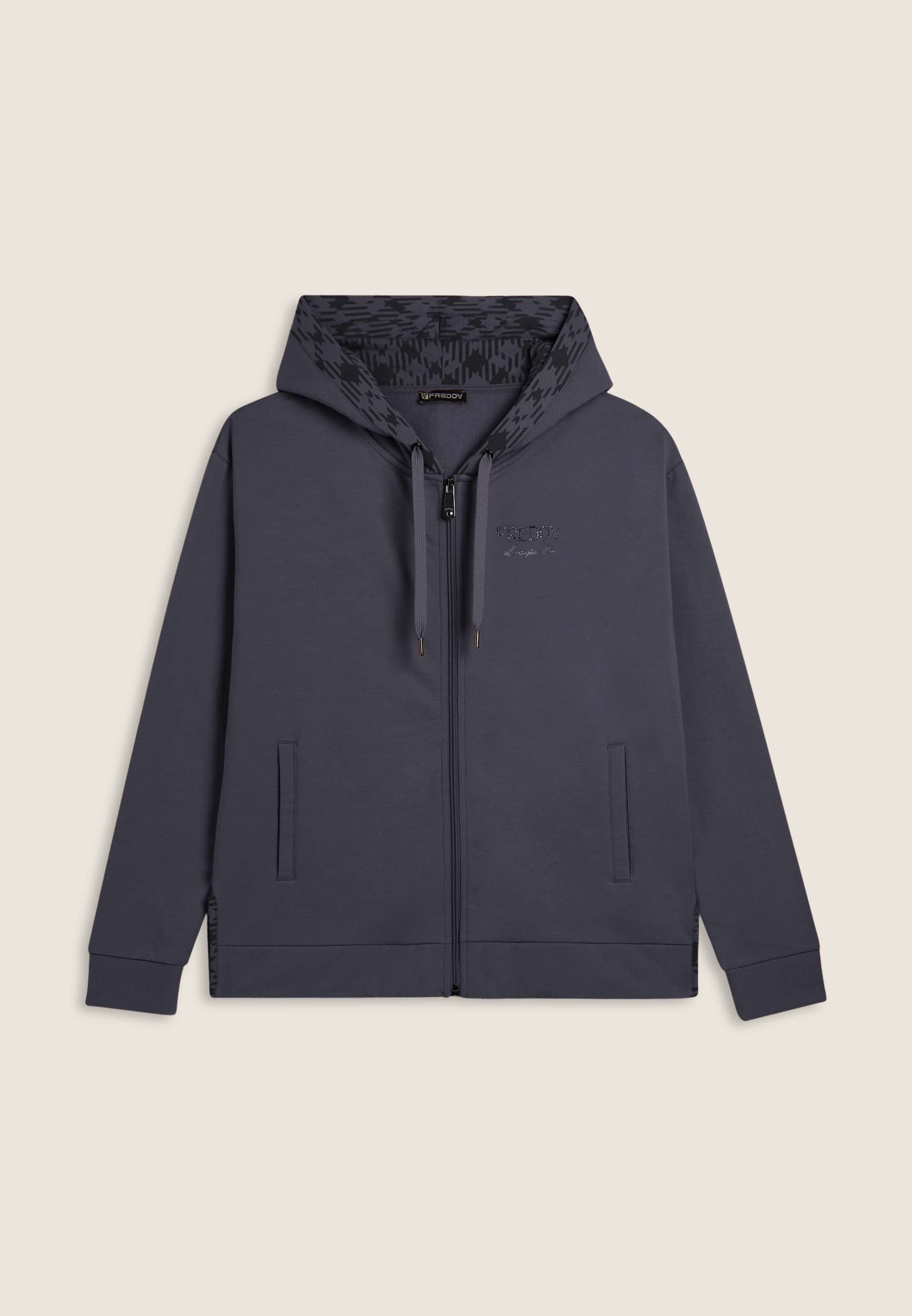 freddy-felpa-con-cappuccio-foderato-fantasia-con-zip-frontale-donna image 4