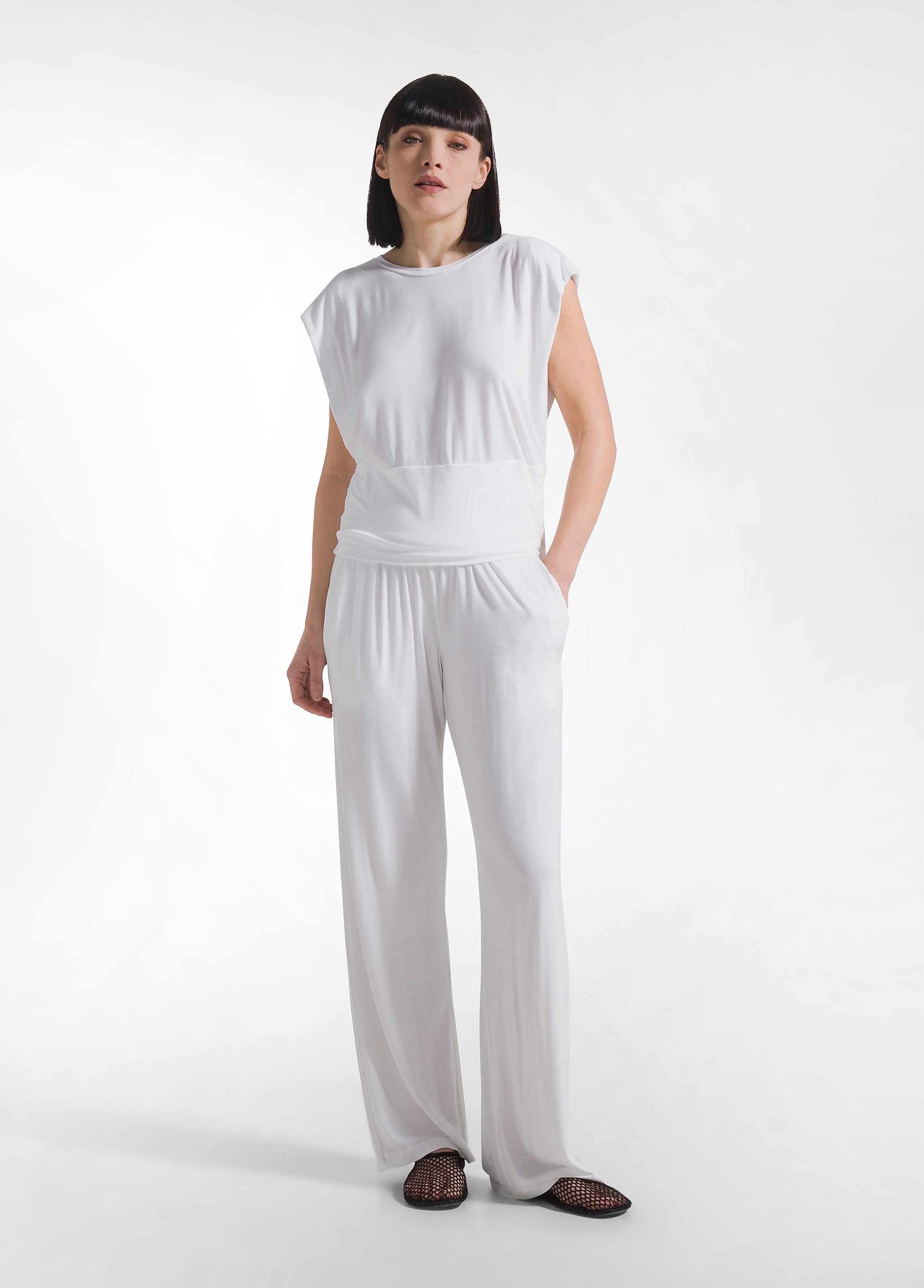 deha-pantalone-dritto-in-viscosa-stretch-bianco image 1