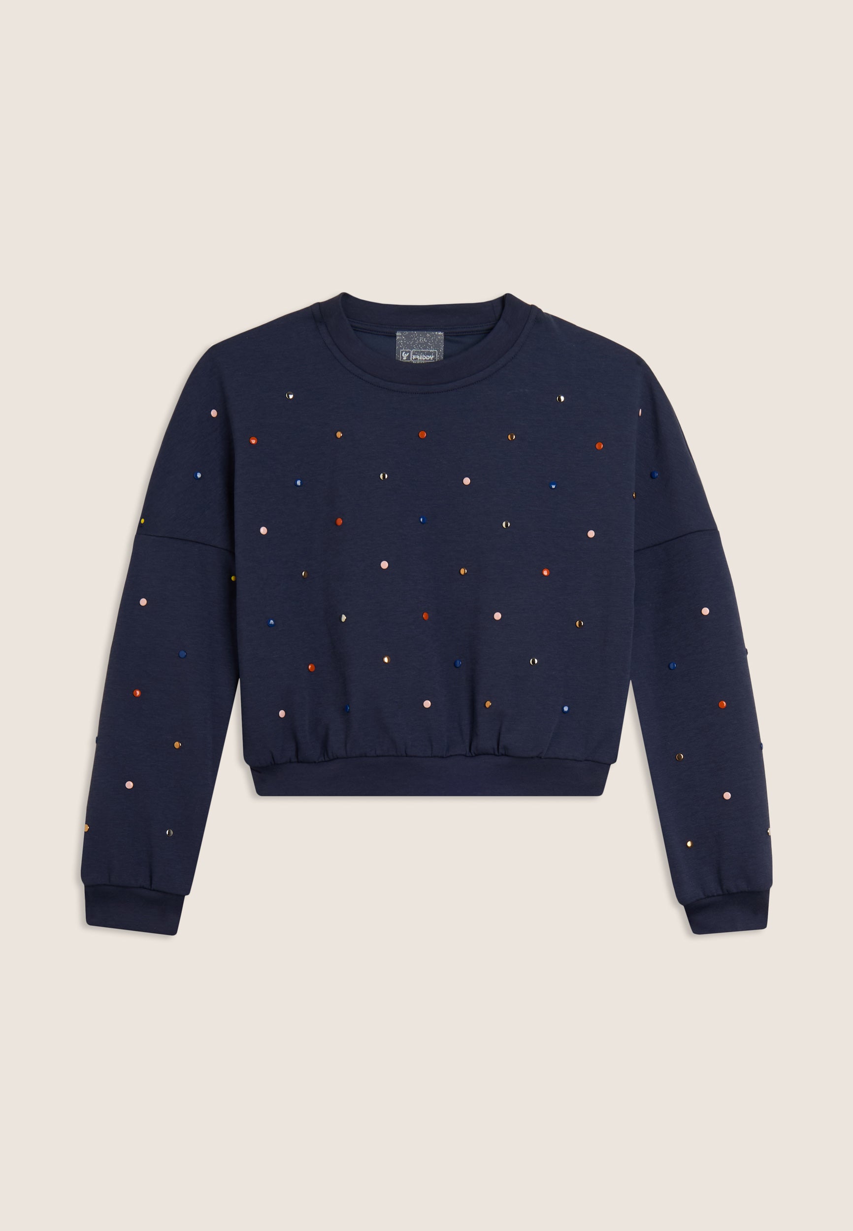 freddy-felpa-junior-cropped-girocollo-con-strass-multicolore image 1