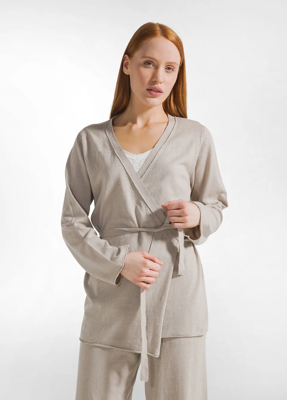 deha-cardigan-allacciato-misto-lino-beige-mod-d22192 image 1