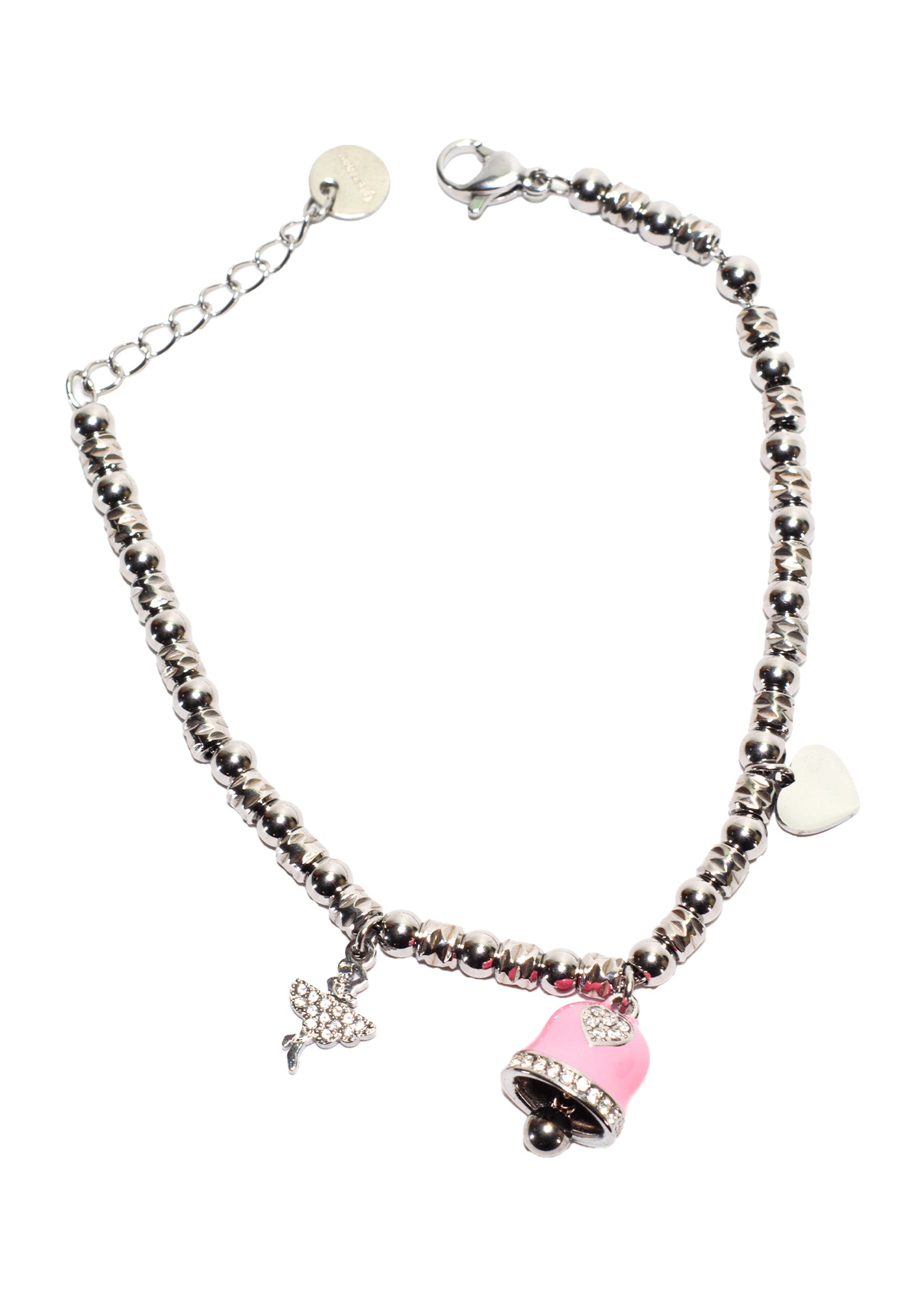 freddy-bracciale-in-acciaio-silver-a-sfere-con-charms-rosa-e-strass image 2