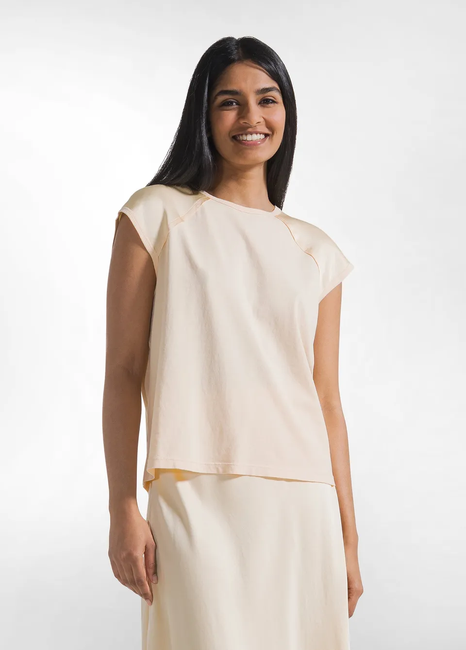 deha-top-con-maniche-in-satin-e-corpo-in-jersey-rosa image 1