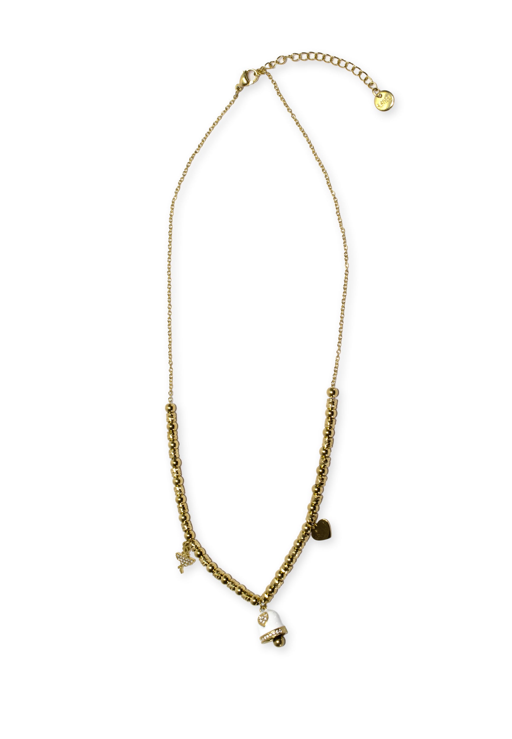 freddy-collana-in-acciaio-gold-a-sfere-con-charms-bianco-e-strass image 1