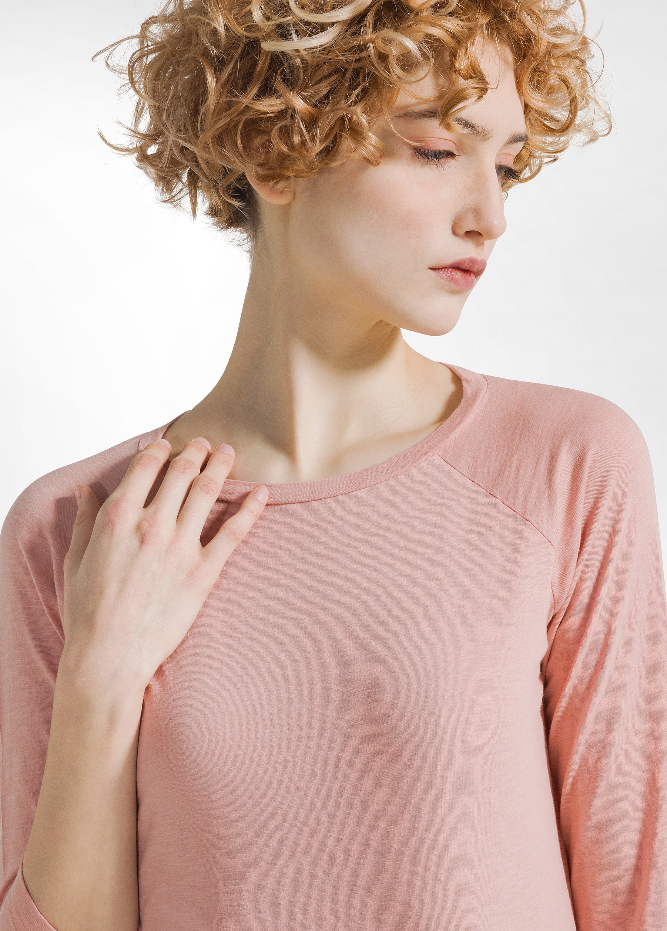 deha-t-shirt-manica-3-4-in-jersey-fiammato-rosa-maglia-cotone image 3