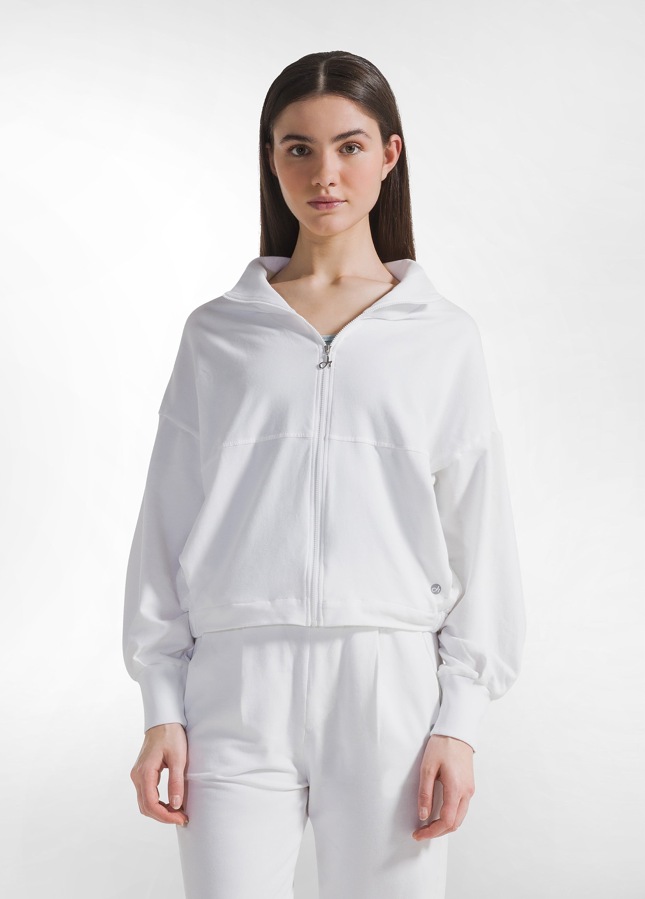 deha-felpa-con-zip-combinata-lino-cotone-bianco-collo-alto image 1
