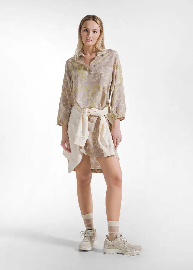 deha-abito-chemisier-in-viscosa-habutai-allover-beige image 1