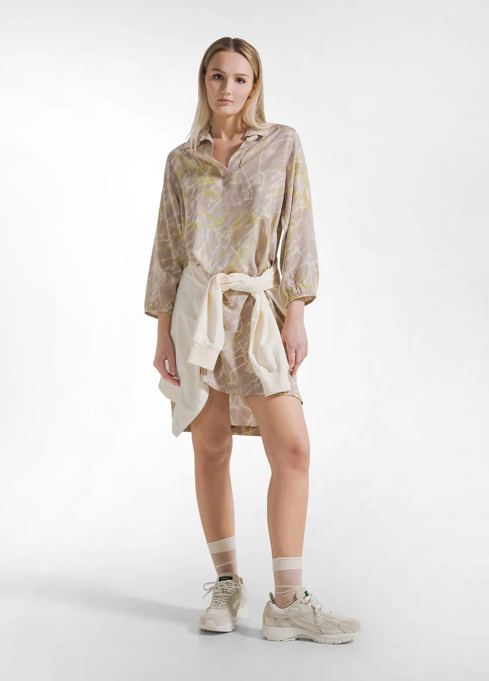 deha-abito-chemisier-in-viscosa-habutai-allover-beige image 1
