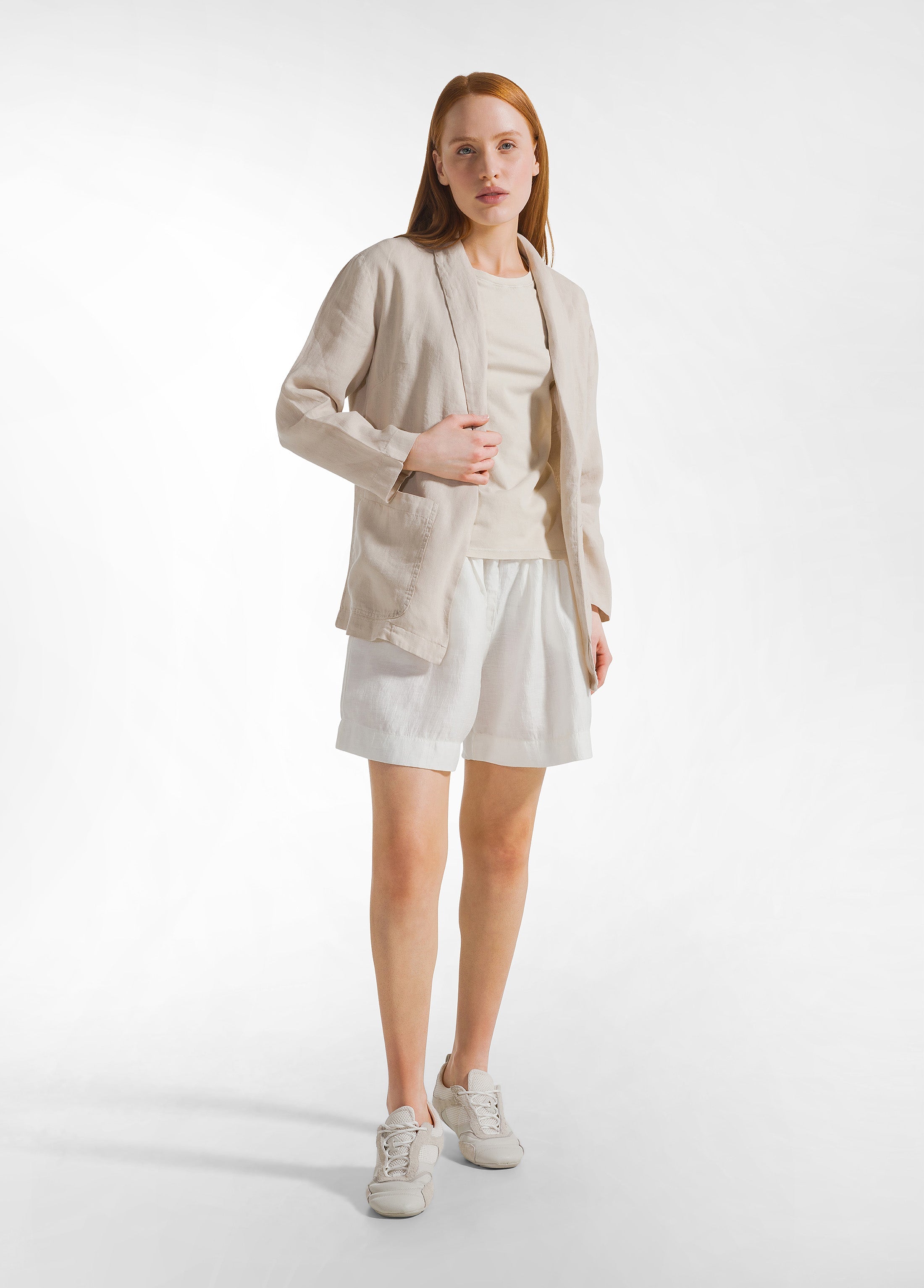 deha-shorts-in-lino-lucido-bianco-vita-elastica image 1