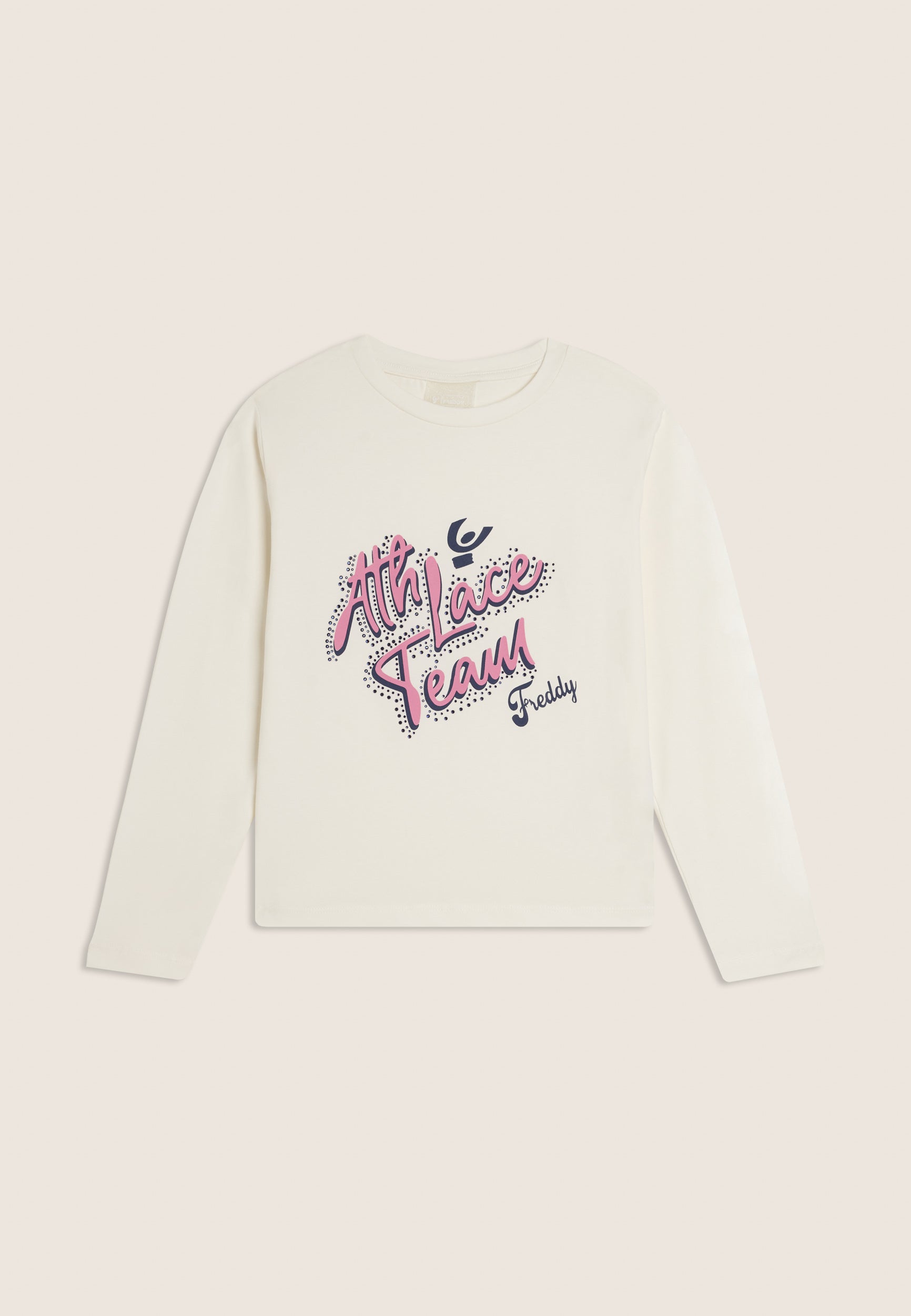 freddy-t-shirt-junior-manica-lunga-con-grafica-corsivo-e-strass image 1