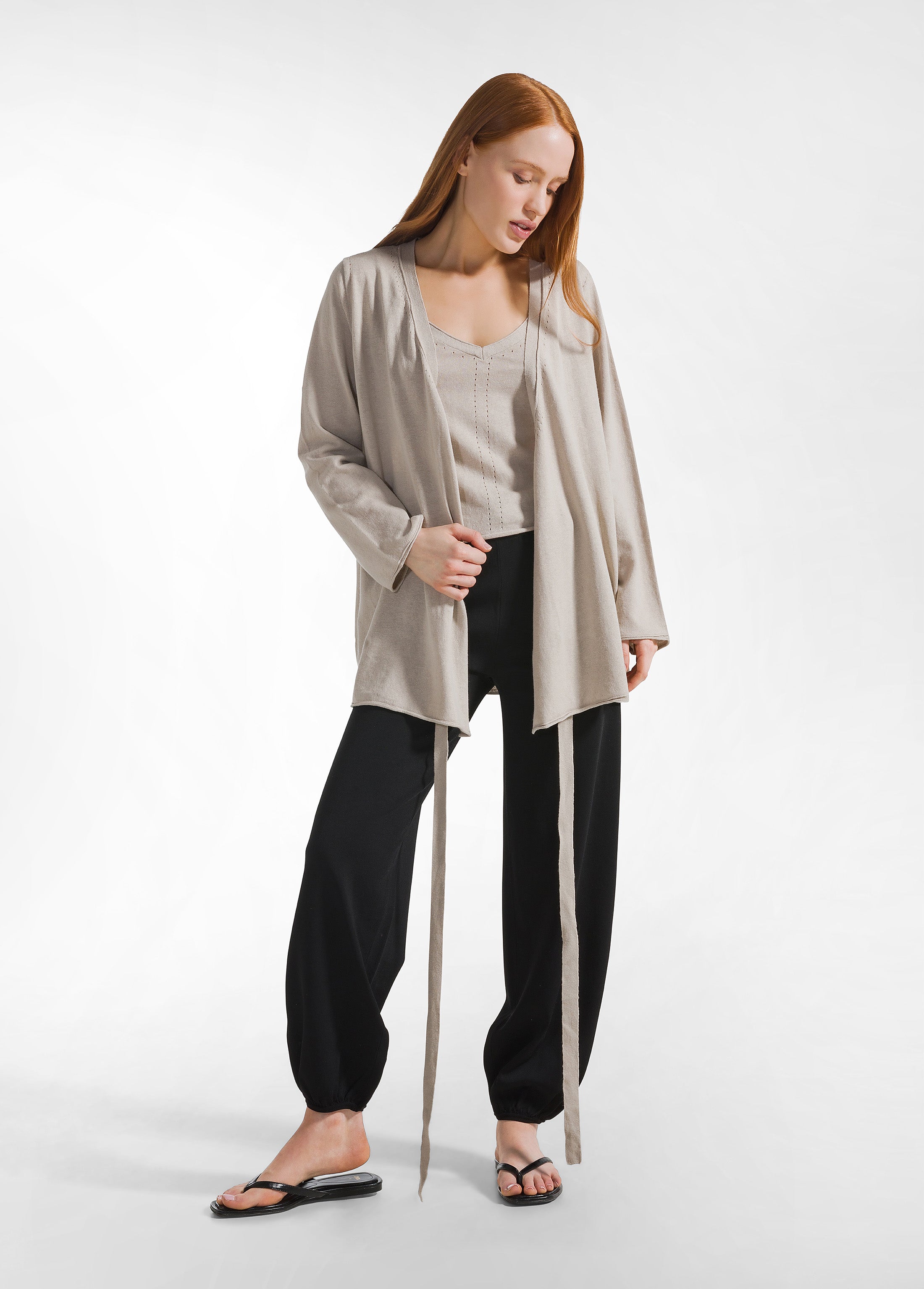 deha-top-in-maglia-lino-e-cotone-con-spalline-beige image 4