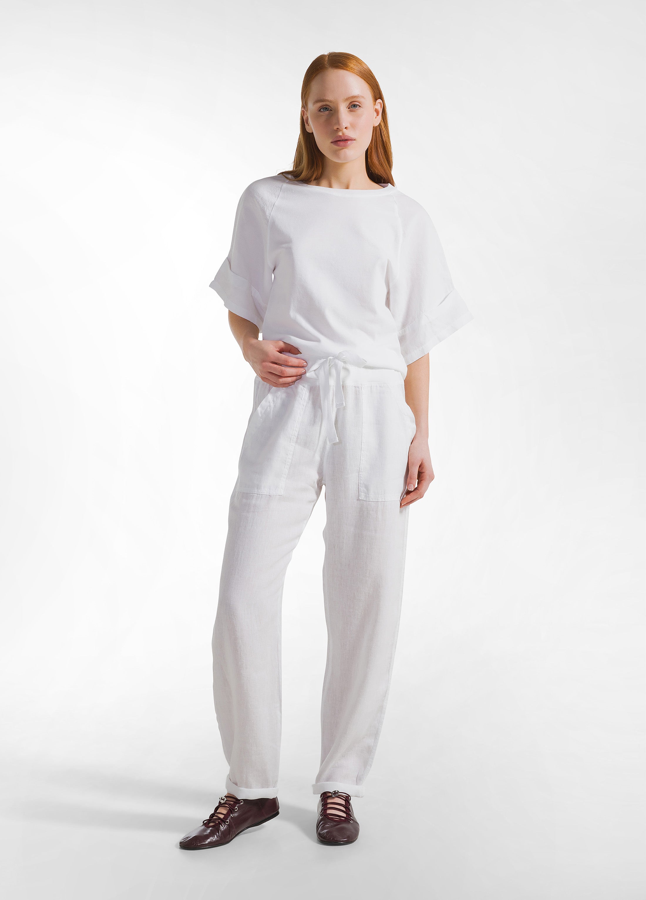 deha-d22650-t-shirt-ampia-con-maniche-in-lino-bianco image 4