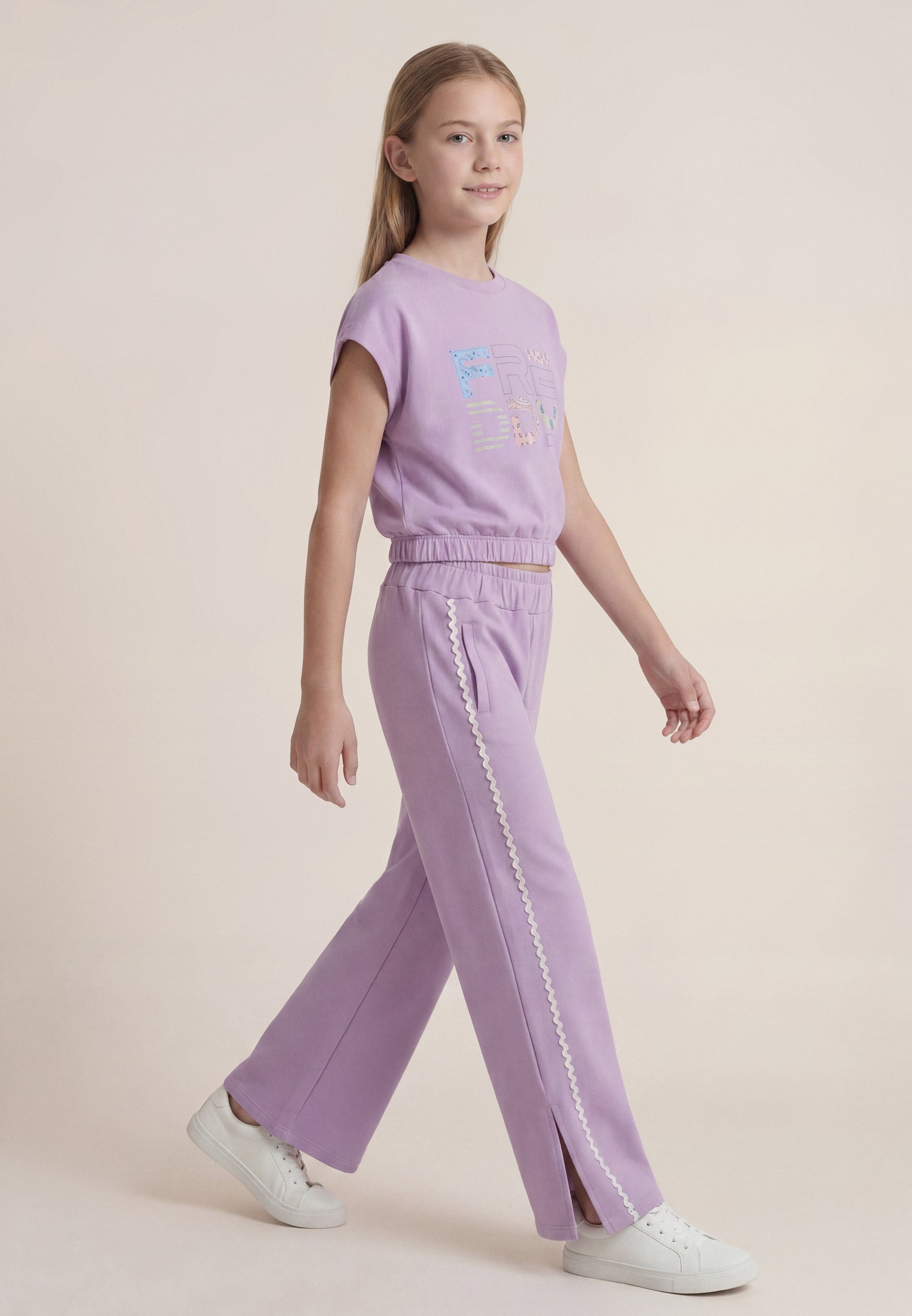 freddy-pantaloni-wide-leg-bambina-e-ragazza-in-french-terry-con-nastro-decorativ image 2