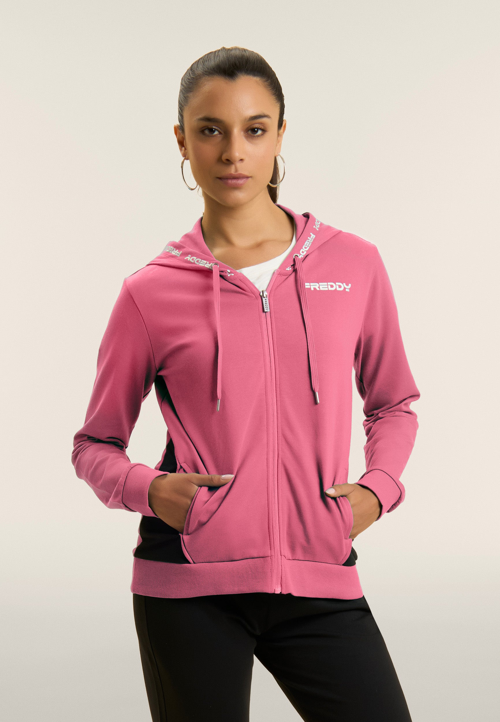 freddy-tuta-con-zip-e-cappuccio-in-interlock-di-cotone-con-inserti-a-contrasto image 2