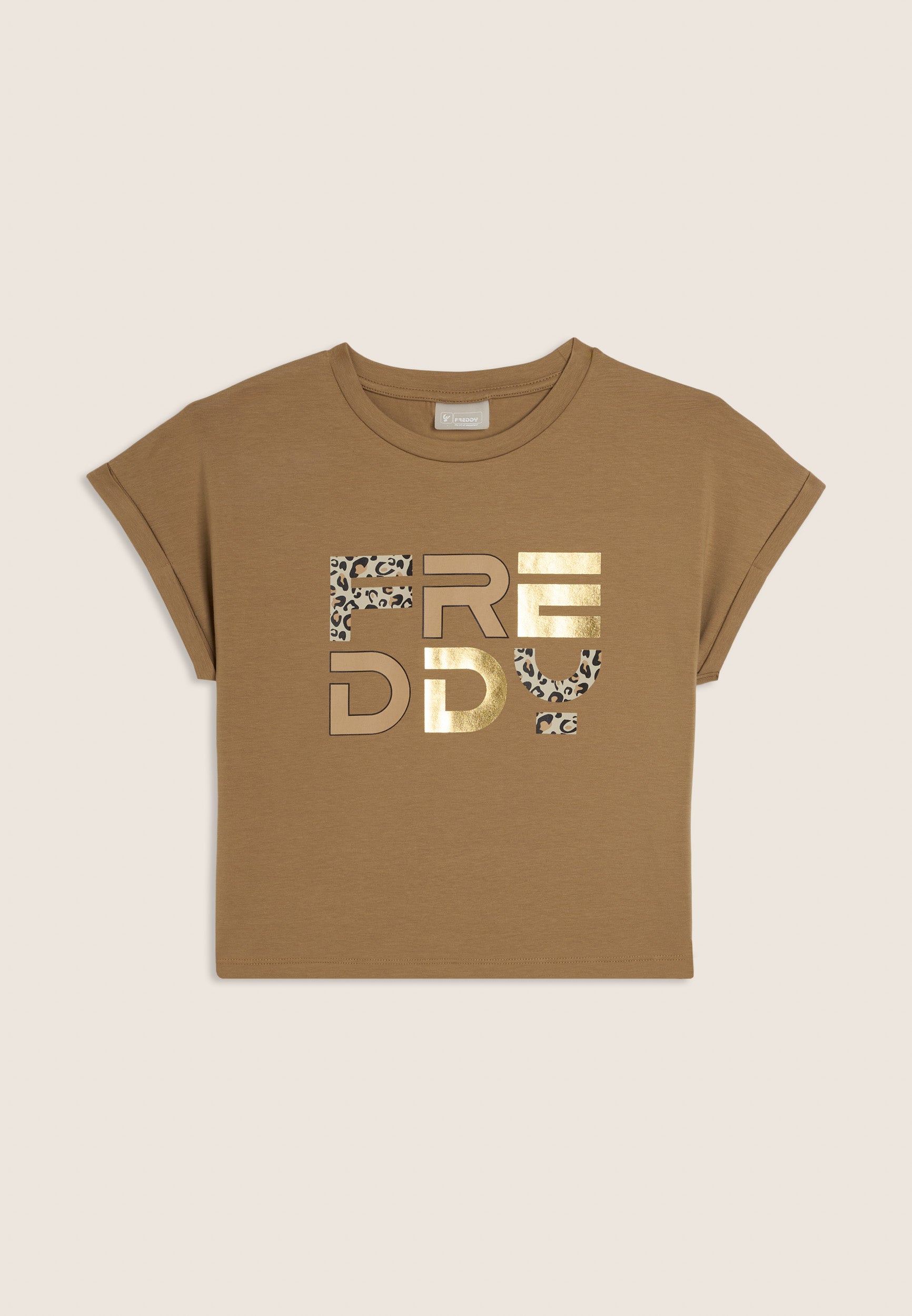 freddy-t-shirt-junior-maniche-ad-aletta-con-logo-animalier-e-oro image 4