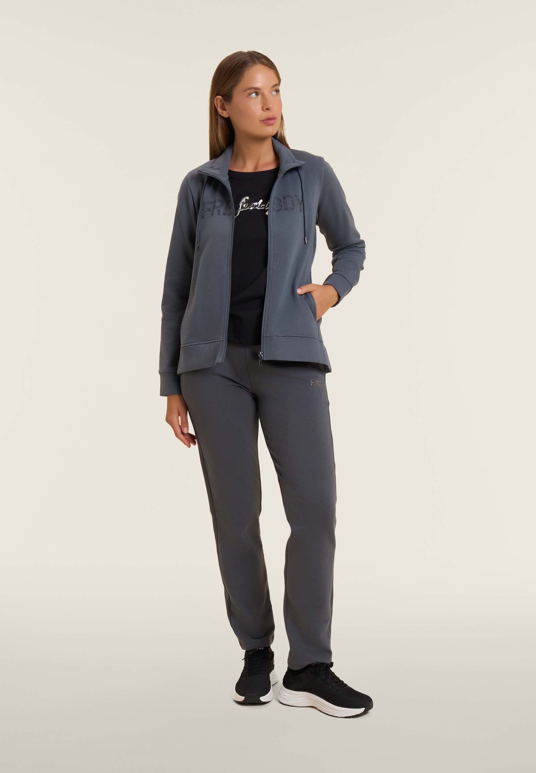 freddy-tuta-donna-full-zip-collo-alto-con-logo-perlato-in-felpa-garzata image 1
