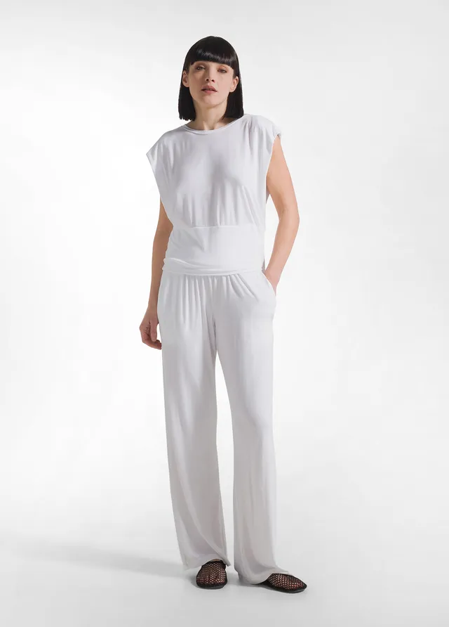 deha-completo-t-shirt-e-pantalone-dritto-in-viscosa-stretch-bianco-donna image 1