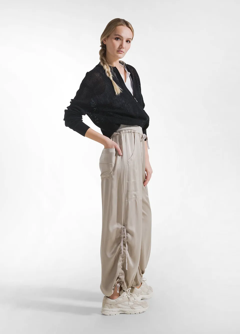 deha-magnum-pantaloni-satinati-beige-vita-alta image 1