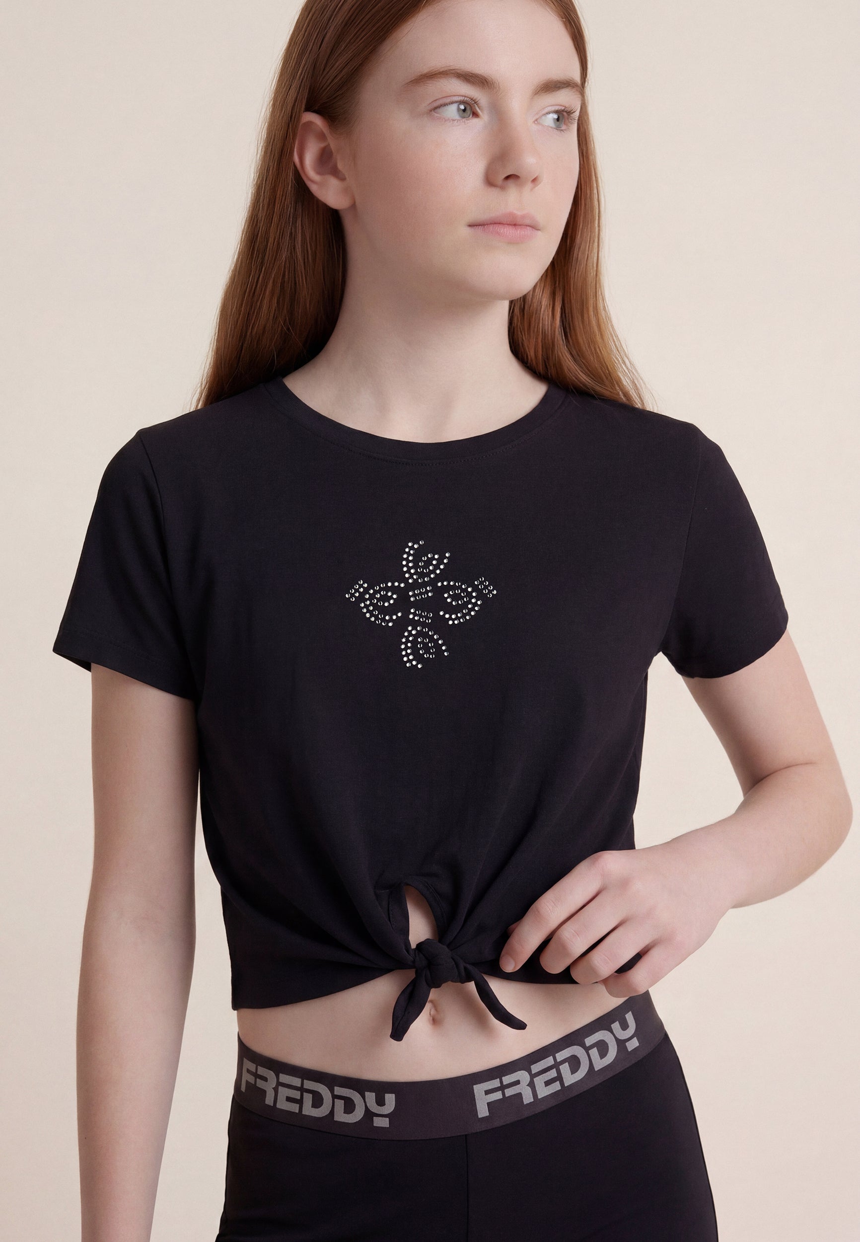 freddy-t-shirt-cropped-con-nodo-e-strass-bambina-e-ragazza image 4