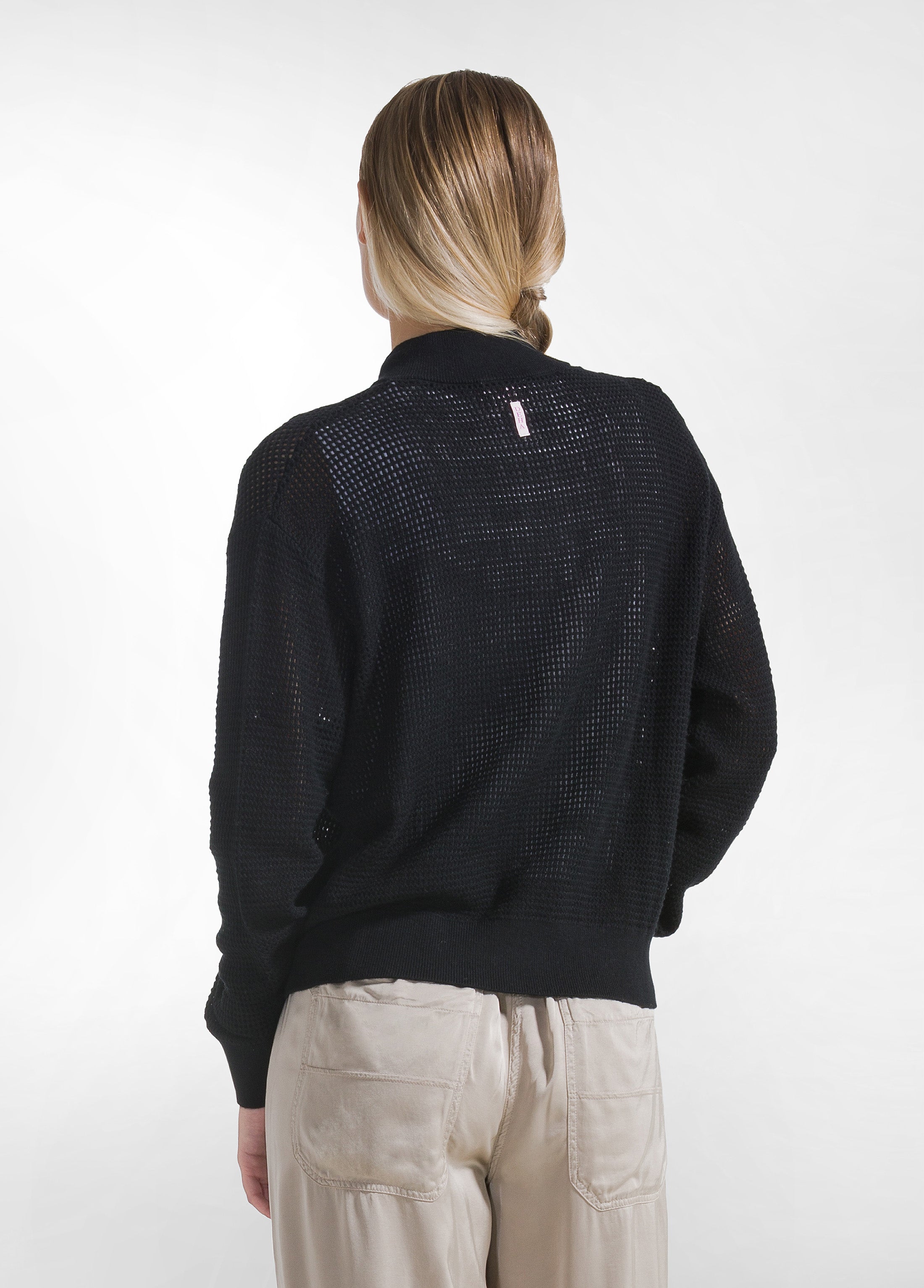 deha-felpa-full-zip-in-cotone-effetto-rete-nero-made-in-italy image 2