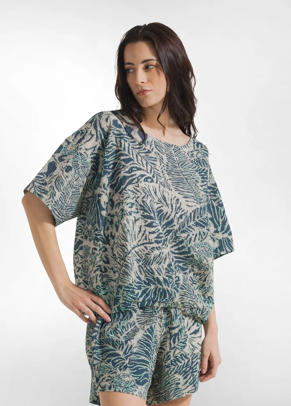 deha-blusa-stampata-in-cotone-ondulato-blu-seersucker image 1