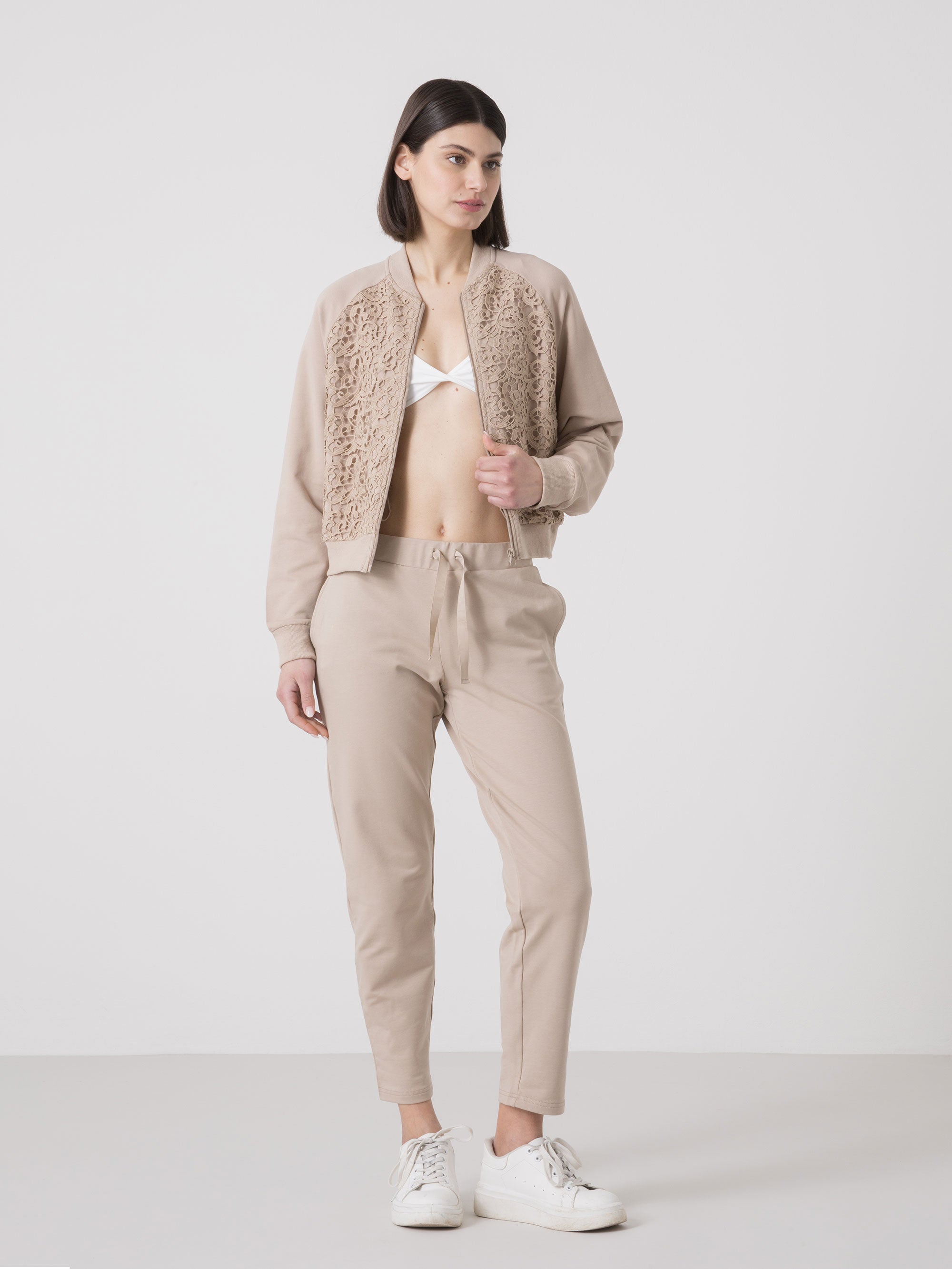 dimensione-danza-bomber-donna-full-zip-in-felpa-stretch-con-inserto-macram image 2