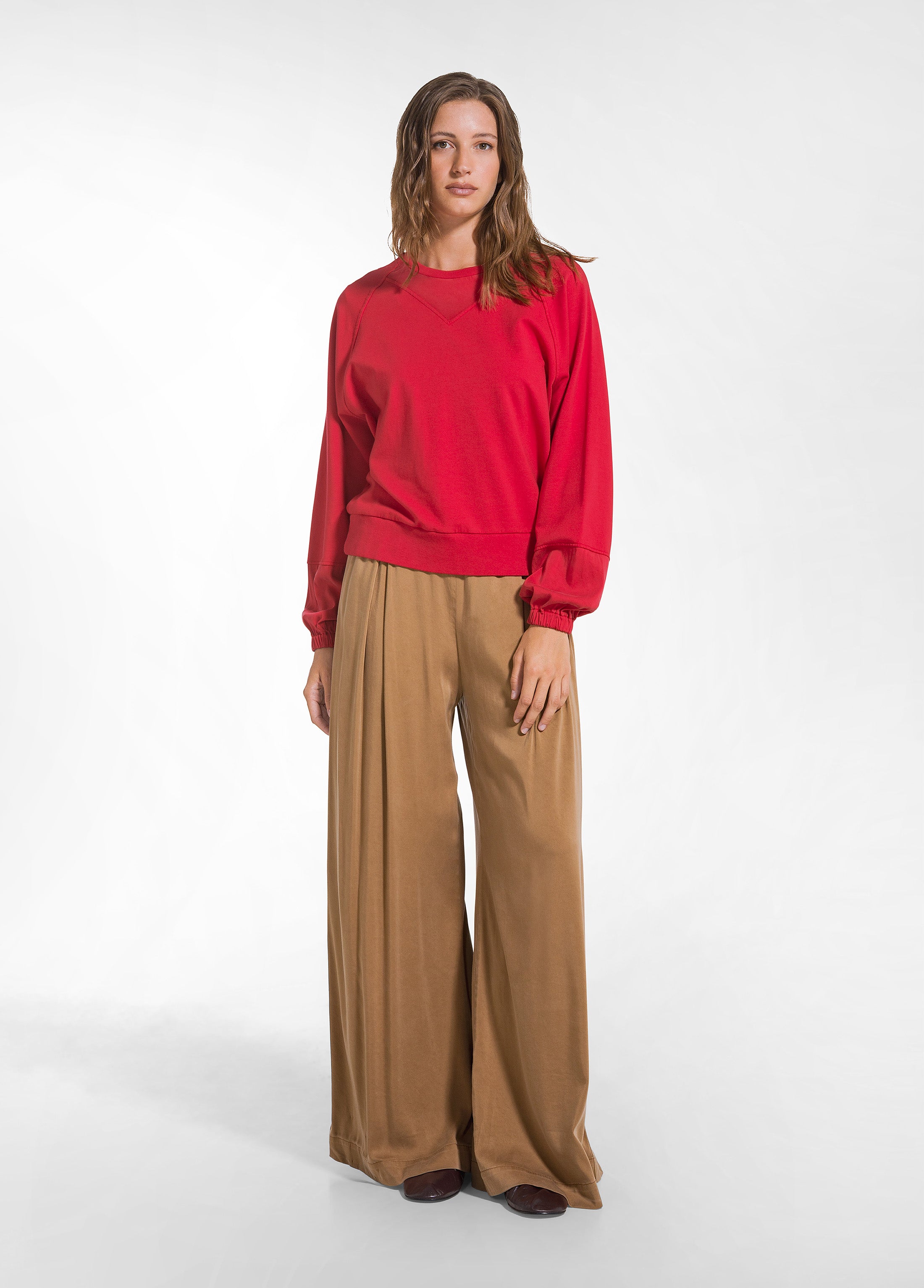 deha-pantalone-wide-leg-in-raso-stretch-marrone-d52438 image 1