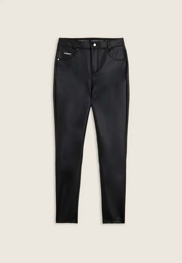 freddy-pantaloni-skinny-donna-in-similpelle-con-logo-ricamato image 1