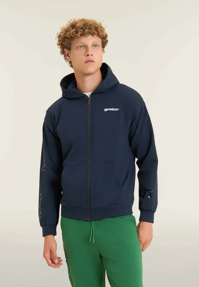 freddy-felpa-uomo-full-zip-con-cappuccio-in-jersey-e-tasche-a-marsupio image 1