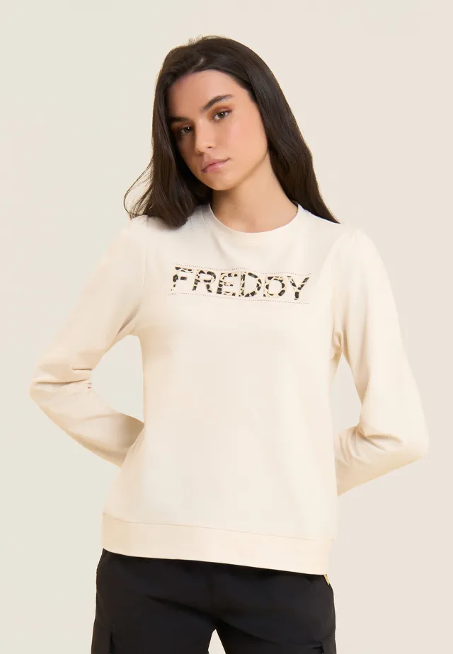 freddy-felpa-donna-logo-animalier-drappeggio-spalle-cotone-stretch image 1