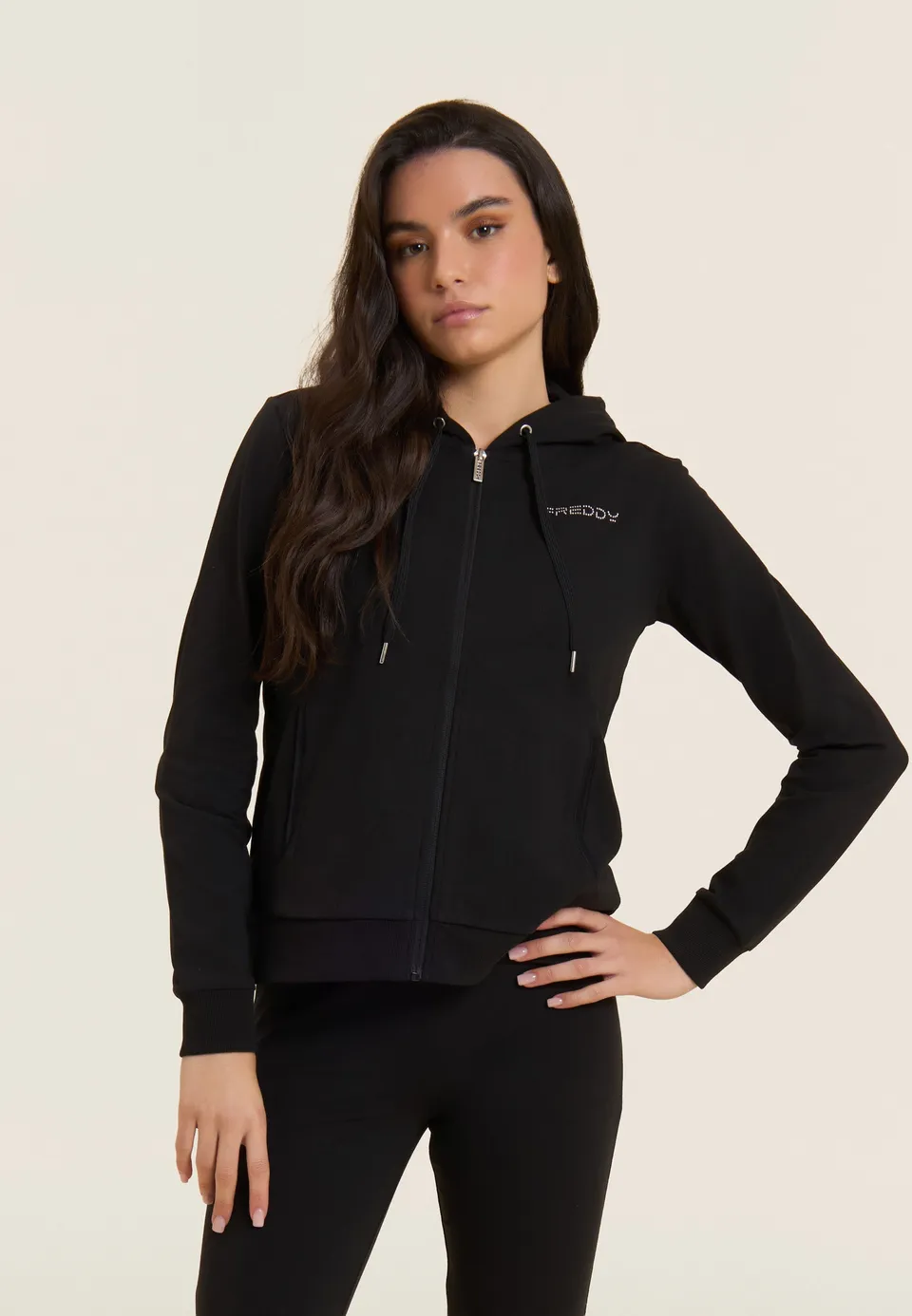 freddy-felpa-cappuccio-zip-logo-freddy-perline-rosa-jersey-cotone image 1