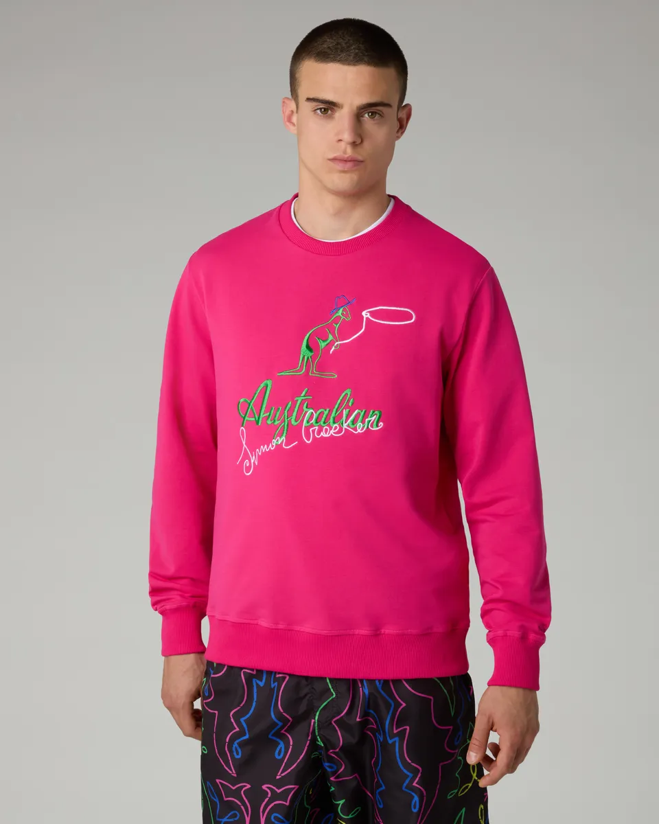 australian-cow-kangoo-crewneck-simon-cracker-x-australian-felpa-girocollo-fuxia image 1