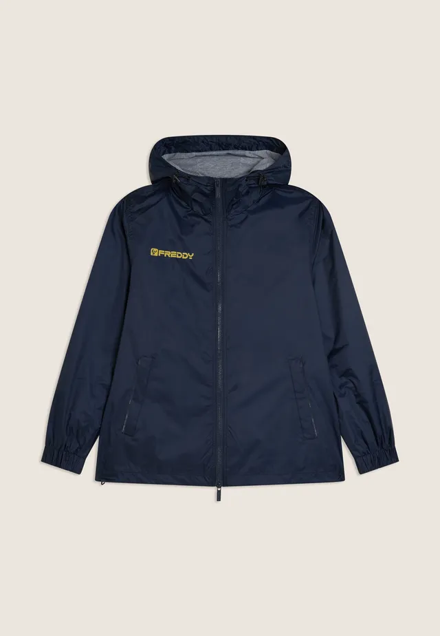freddy-giacca-impermeabile-unisex-con-cappuccio-zip-e-logo-dorato image 1