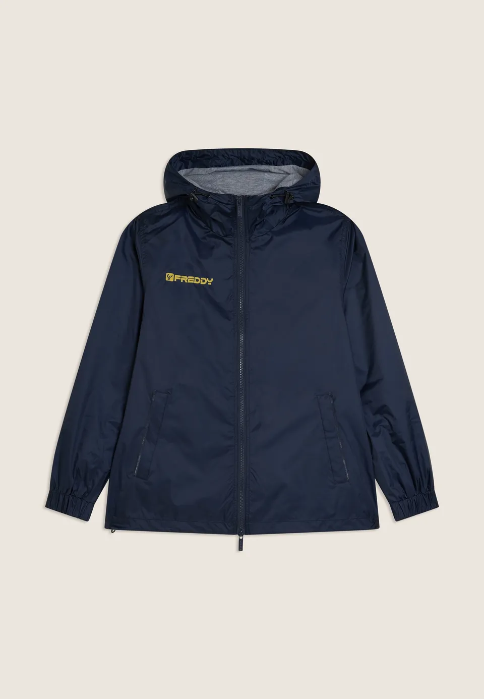 freddy-giacca-impermeabile-unisex-con-cappuccio-zip-e-logo-dorato image 1