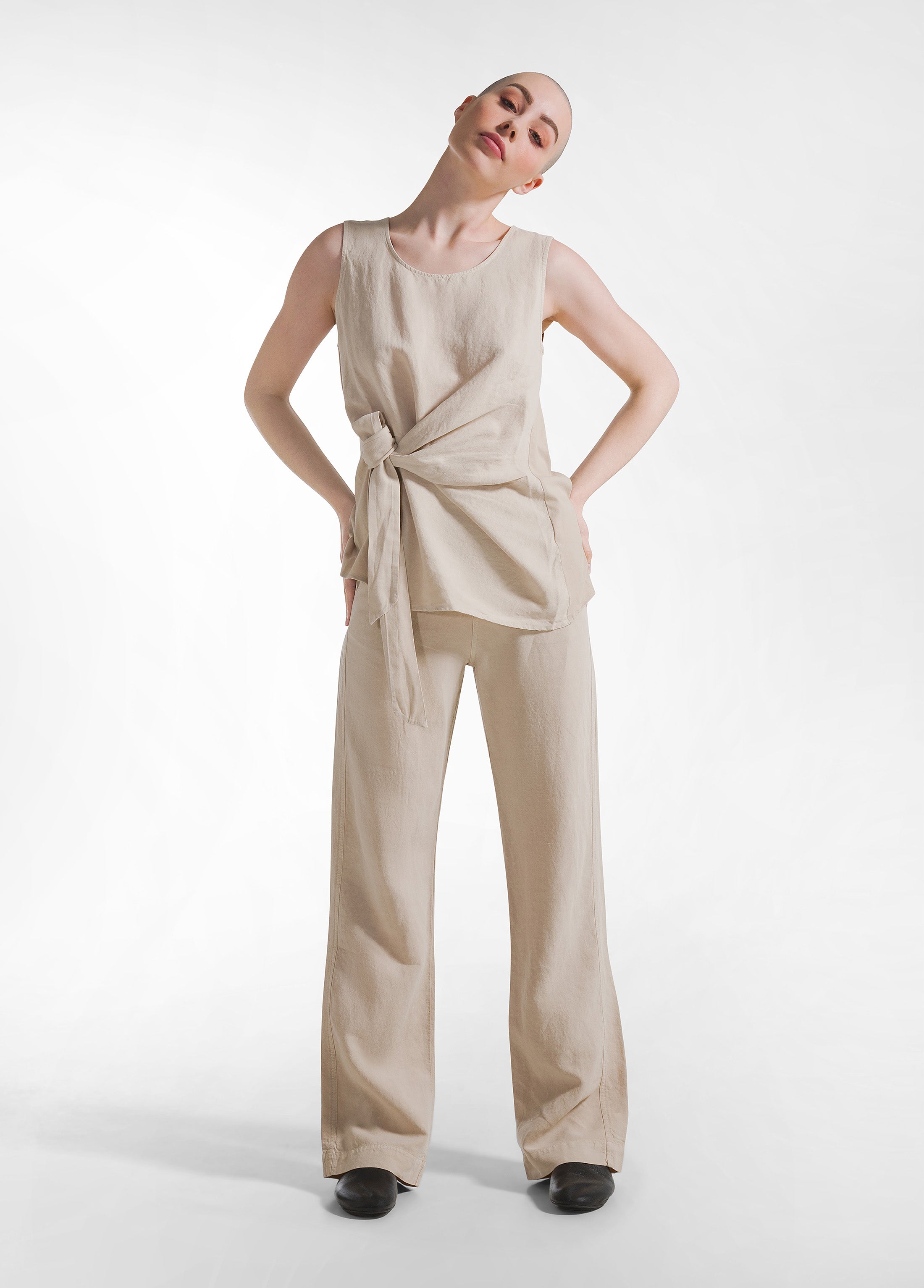 deha-top-in-lino-e-cotone-con-cintura-beige-donna image 4