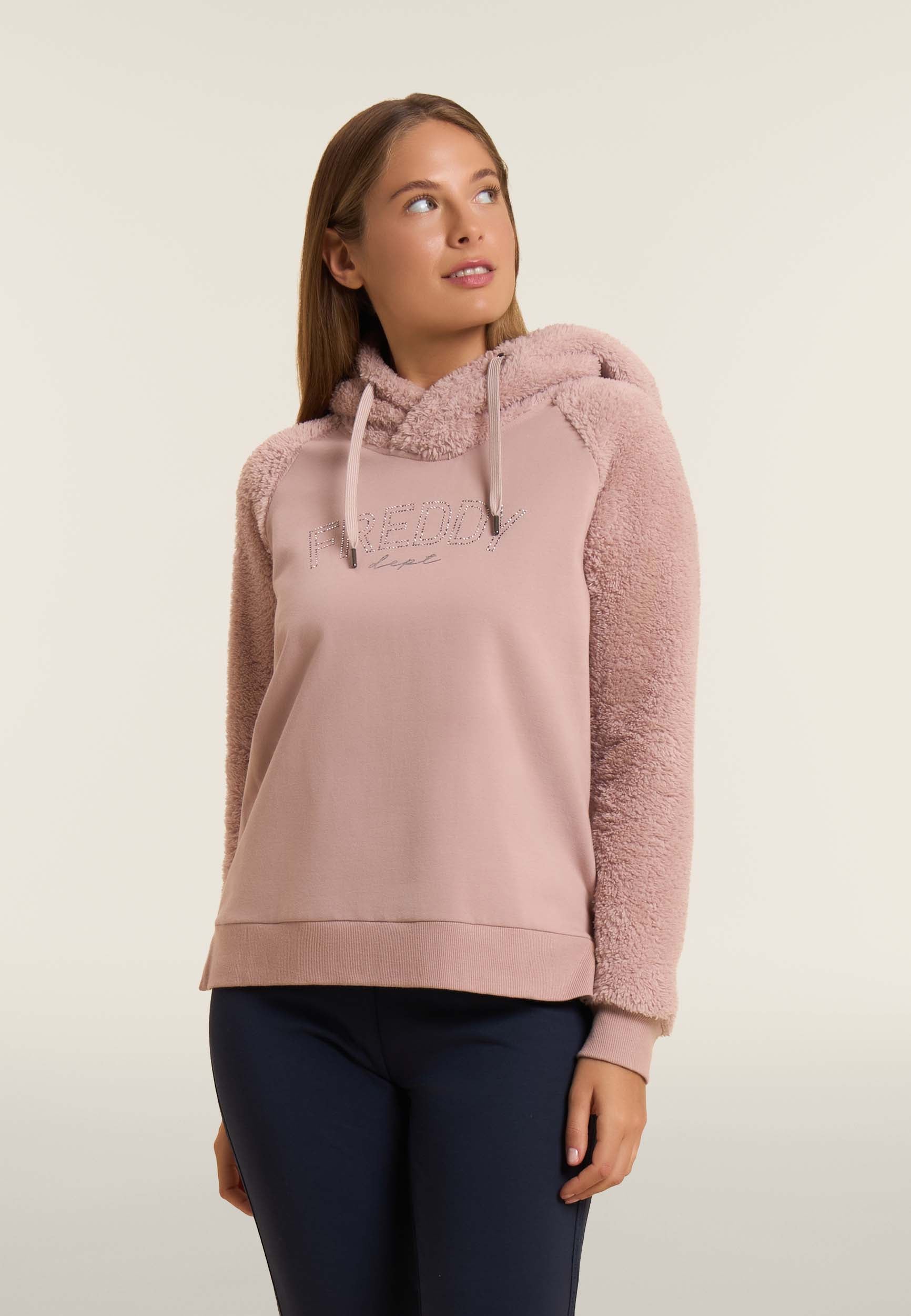 freddy-felpa-con-cappuccio-incrociato-e-maniche-in-sherpa-donna image 1